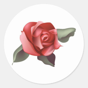 Red Rose with Leaves Classic Round Sticker