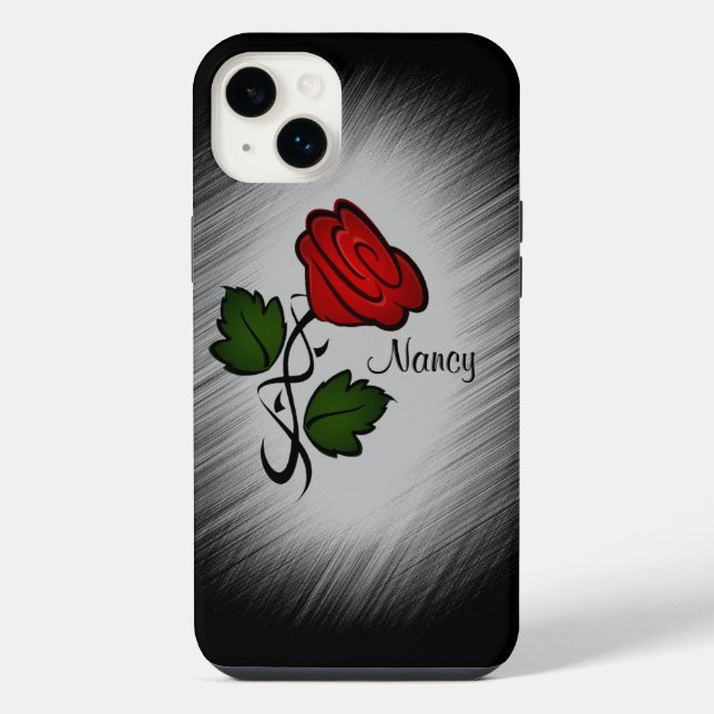 Red Rose with Name iPhone Case (Back)