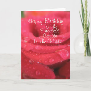 Red Rose with Raindrops Cousin Birthday Card