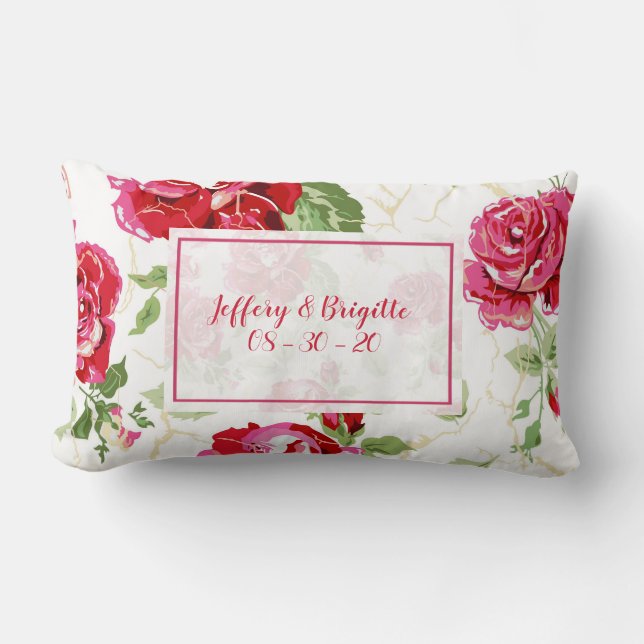 Red rose with white background print lumbar pillow (Front)