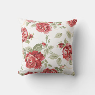 Red rose with white background print throw pillow