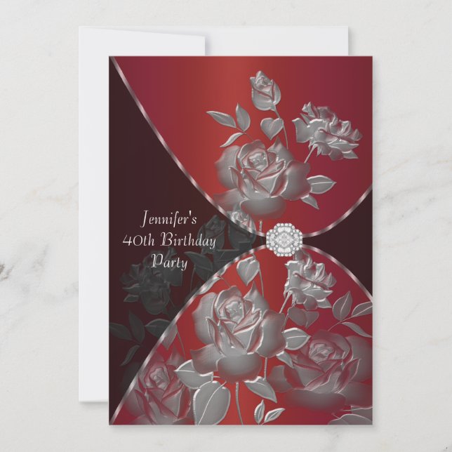 Red Rose Womans 40th Birthday Party Invitation (Front)