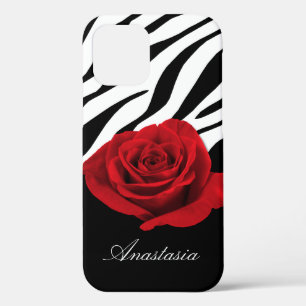Red Rose Zebra Print personalized iPhone 12 Case