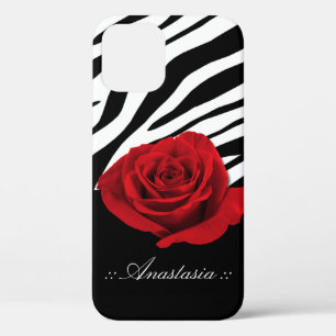 Red Rose Zebra Print personalized iPhone 12 Case