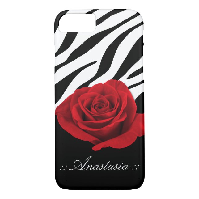 Red Rose Zebra Print personalized iPhone 7 Case (Back)