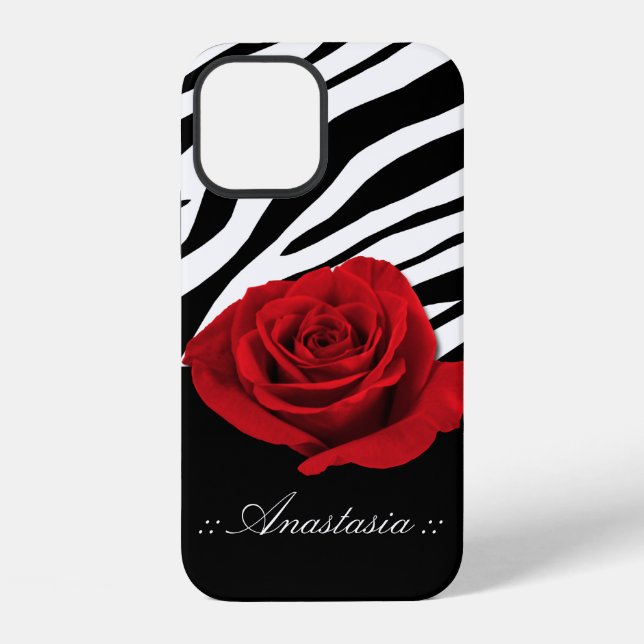 Red Rose Zebra Print personalized iPhone Case (Back)
