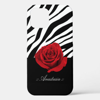 Red Rose Zebra Print personalized iPhone 12 Case