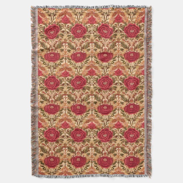 Red RoseArts and Crafts Style Throw (Front Vertical)