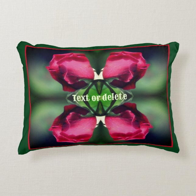 Red Rosebud Bending Abstract Personalized Accent Pillow (Front)