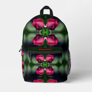 Red Rosebud Bending Abstract Personalized Printed Backpack