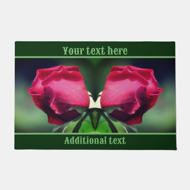 Red Rosebud Bending Flower Personalized Doormat (Front)
