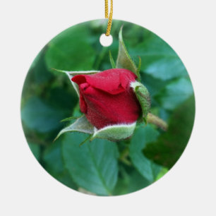 red rosebud ceramic ornament