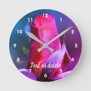 Red Rosebud Close Up Abstract Colours Personalized Round Clock