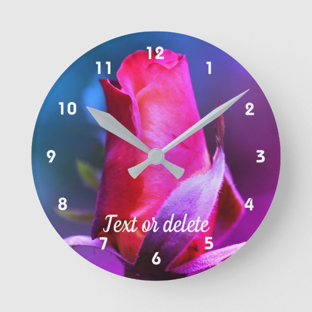 Red Rosebud Close Up Abstract Colours Personalized Round Clock (Front)