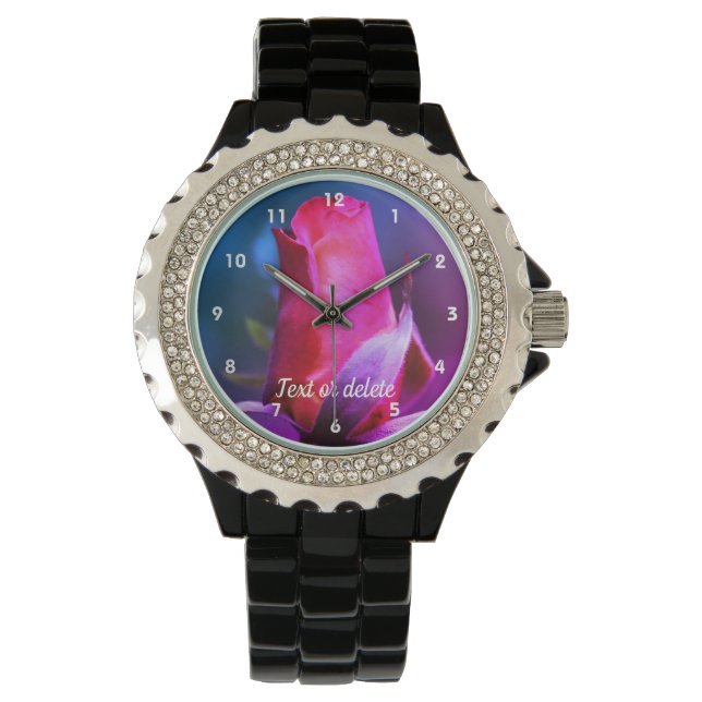 Red Rosebud Close Up Abstract Colours Personalized Watch (Front)