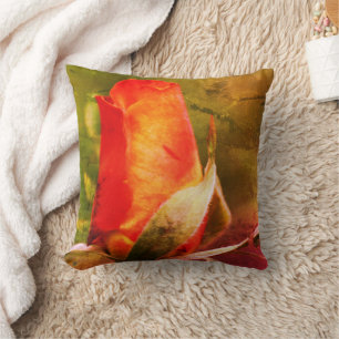 Red Rosebud Close Up Abstract Grunge  Throw Pillow
