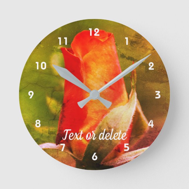 Red Rosebud Close Up Abstract Personalized Round Clock (Front)