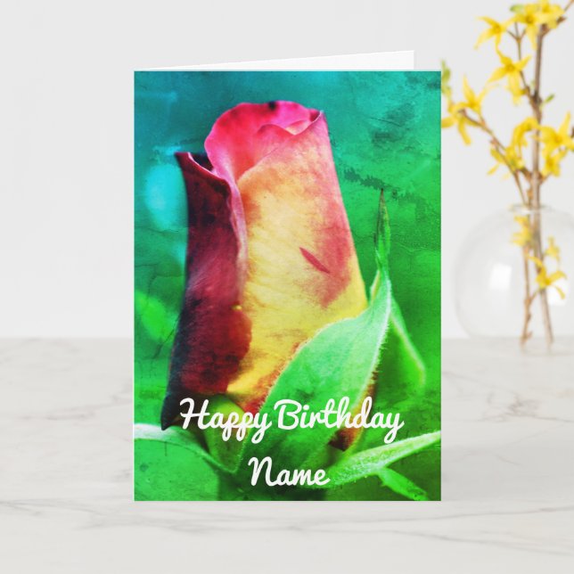 Red Rosebud Flower Art Carte d'anniversaire person (Fleur jaune)