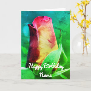 Red Rosebud Flower Art Carte d'anniversaire person