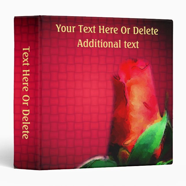 Red Rosebud Flower Art Personalized  Binder (Front/Spine)