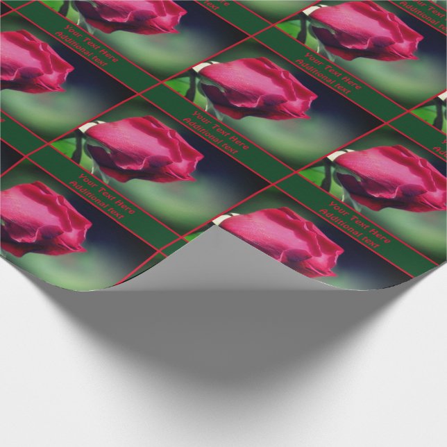 Red Rosebud Flower Nature Personalized Wrapping Paper (Corner)