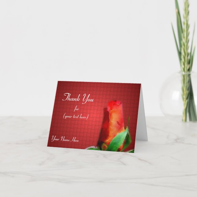 Red Rosebud Flower Nature Thank You (Front)