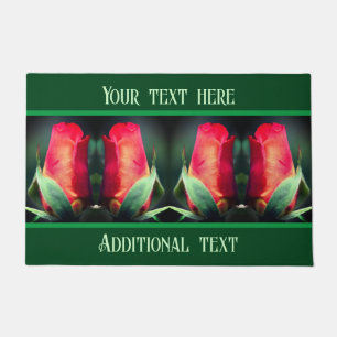 Red Rosebud Flower Personalized Doormat