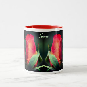Red Rosebud Flower Personalized Two-Tone Coffee Mug