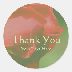 Red Rosebud Flower Thank You Personalized Classic Round Sticker