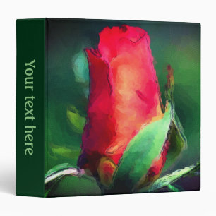 Red Rosebud Flower Watercolor Art Personalized Binder