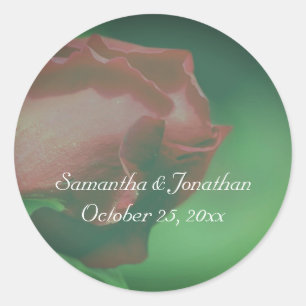 Red Rosebud Flower Wedding Personalized Classic Round Sticker
