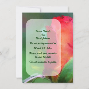 Red Rosebud Flower Wedding  Save The Date