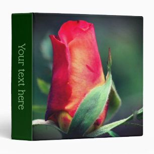 Red Rosebud Flower Yellow Highlights Personalized Binder
