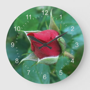 red rosebud large clock