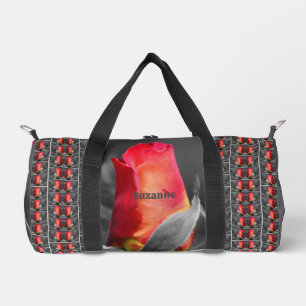 Red Rosebud Partial Colour Mirror Personalized Duffle Bag