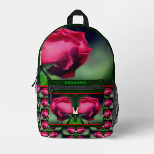 Red Rosebud Personalized Printed Backpack