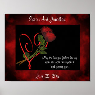 Red Rosebuds Red Heart Personalized Wedding Gift  Poster