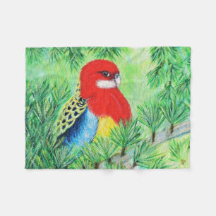 Red Rosella Bird Painting Fleece Blanket