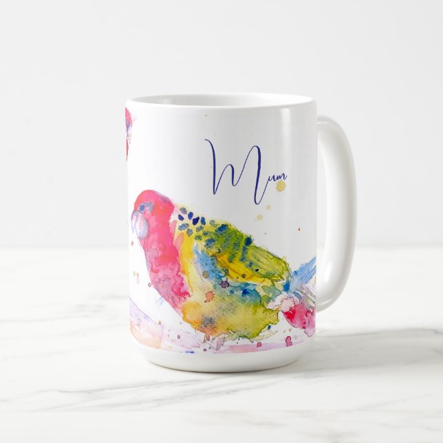 Red Rosella Parrot Parrots Birds Watercolor Mum Coffee Mug (Front Right)