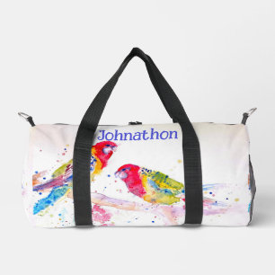 Red Rosella Parrot Watercolor Parrots Boys Name Duffle Bag