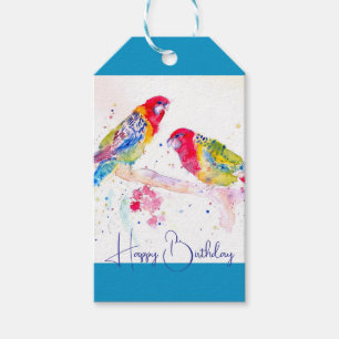 Red Rosella Parrot Watercolour Painting Art Gift Tags