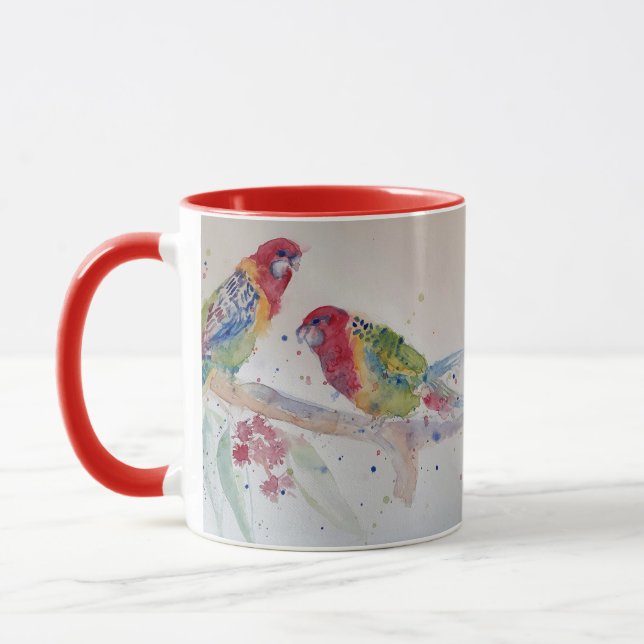 Red Rosella Parrot Watercolour Painting Mug (Left)