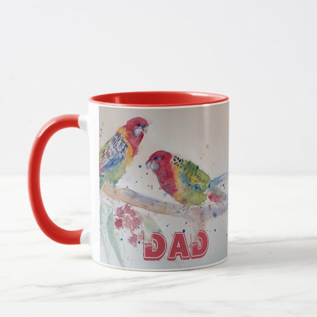 Red Rosella Parrot Watercolour Painting Name Mug (Left)