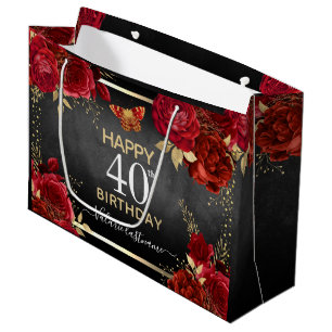  Red Roses 40th Birthday Large Gift Bag