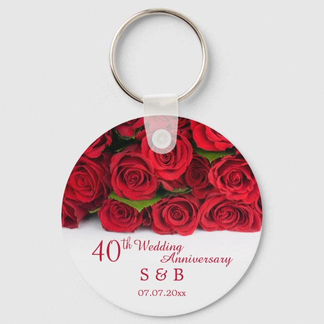 Red roses 40th Wedding Anniversary Keychain (Front)