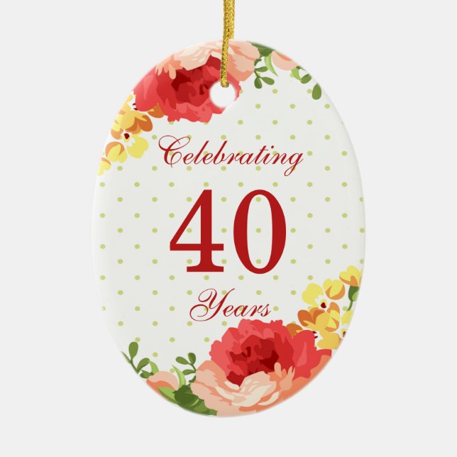 Red roses 40th Wedding Anniversary Ornament (Front)