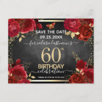 Red Roses 60th Birthday Save the Date Postcard