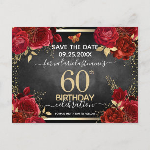 Red Roses 60th Birthday Save the Date Postcard