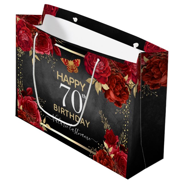 Red Roses 70e anniversaire grand sac cadeau (Devant Angle)