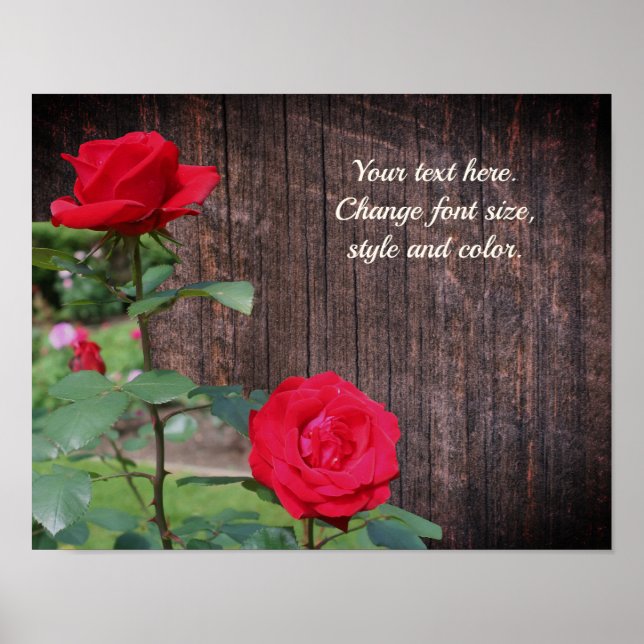Red Roses Add Your Text Personalized  Poster (Front)